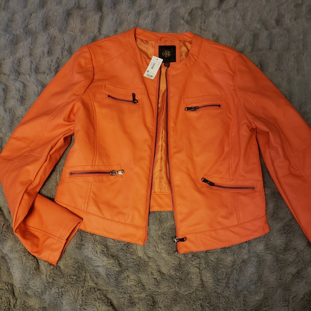 AMAZING fall orange pleather jacket